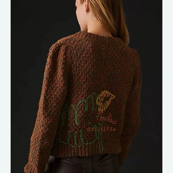 Anthropologie Monstera Puff-Sleeve Cardigan Wendy Wurtzburger Marcella Violini - Picture 3 of 13